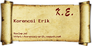 Korencsi Erik névjegykártya